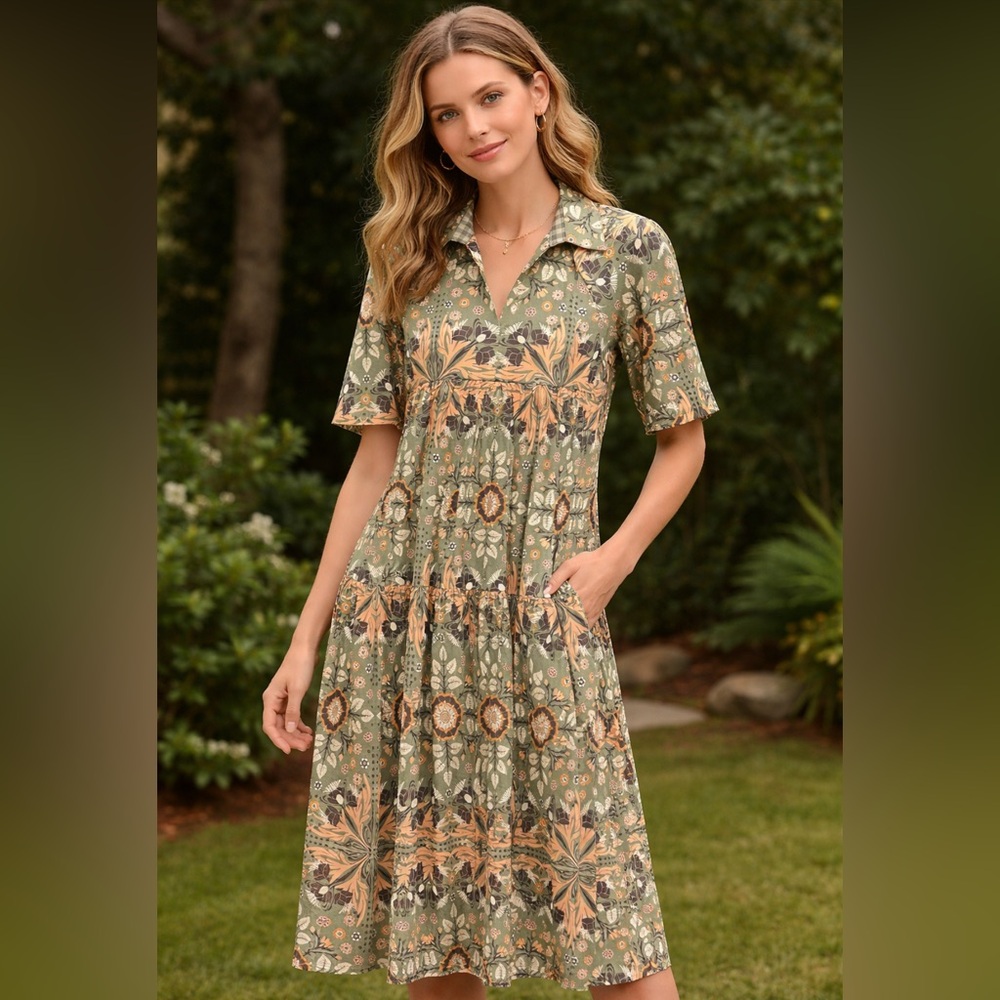 NWT- PATTY KIM Mirni Green Floral Tired Maxi Dress In Euro Sage Sz XS MSRP $239